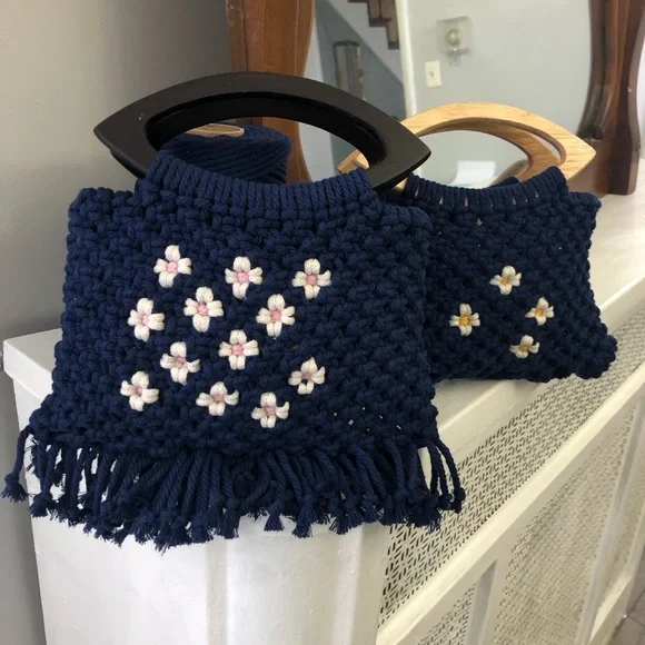 Macrame bag pink flowers - Picture 3 of 5